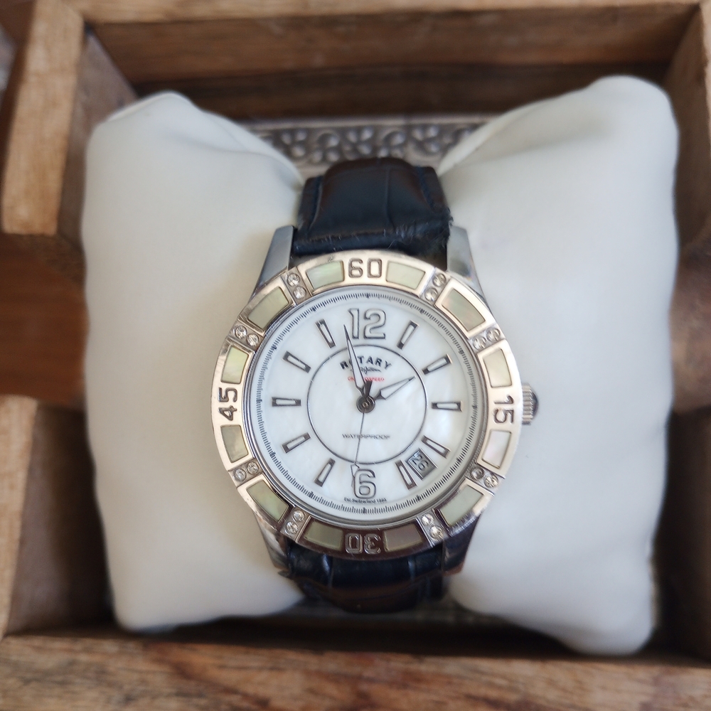 Vintage Rotary Chronospeed Women's Inlayed Mother Of Pearl & Crystal Bezel Watch